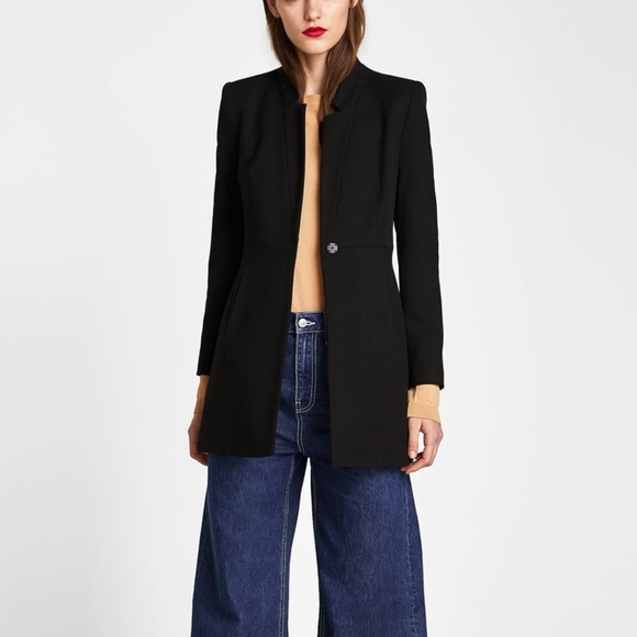 zara inverted lapel frock coat black